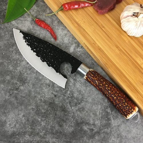 Forged Hammer Pattern Deerhorn Handle Ring Small Machete