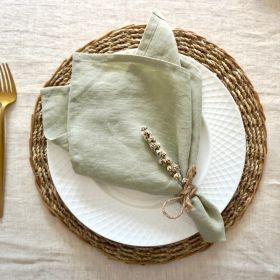 Pure Linen Insulation Placemat Square Wiping Towel Solid Color Napkin Mouth Cloth (Option: Grass Green-38 × 55cm)